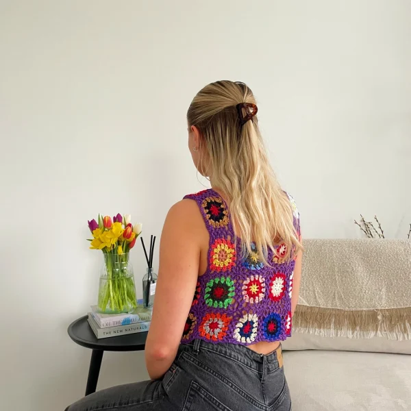Handmade Crochet Crop Top Granny Square Pattern - Purple