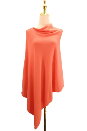 Poncho - Cosy Wool Poncho - Coral